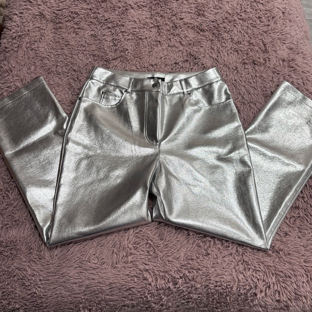7 for All Mankind Women Silver Metallic Straight Leg Pants